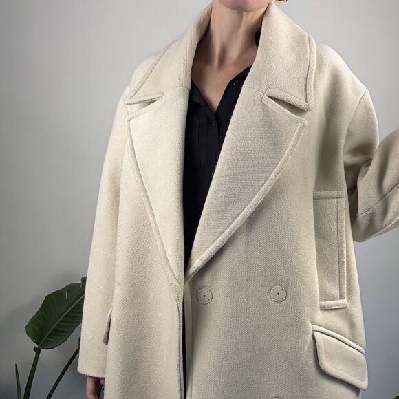 ZARA Oversized Long Ribbed/Textured Cream White Ivory Winter Coat, XS - Picture 3 of 16